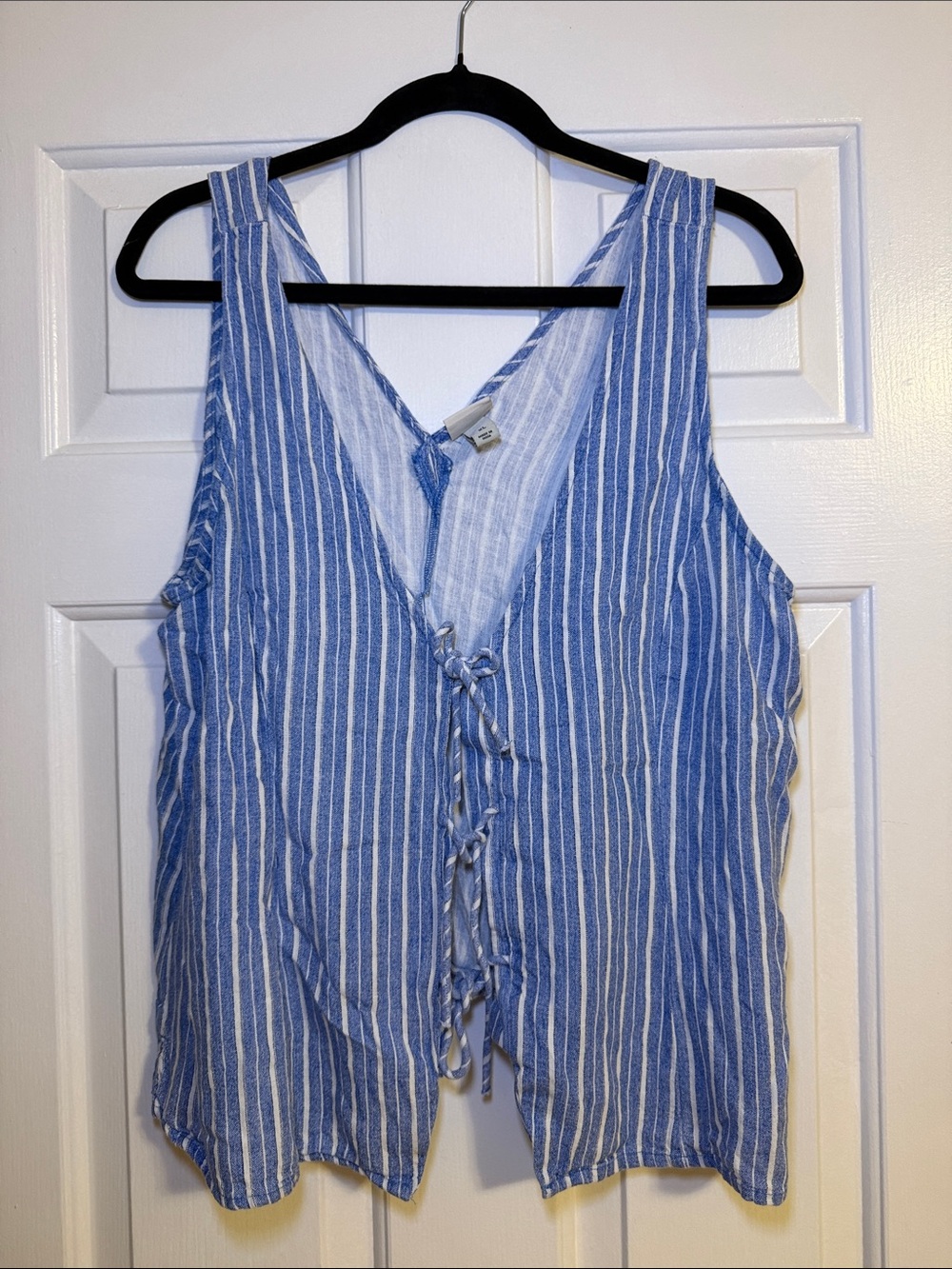 a new day Blue & White Striped Lace-Up Tank Top